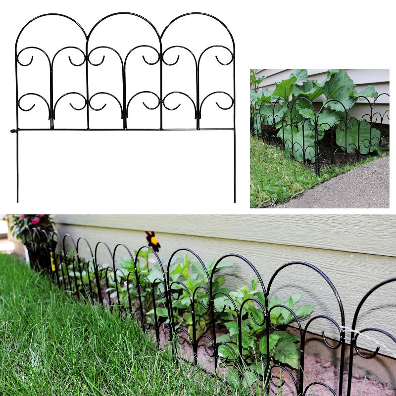 Sunnydaze Outdoor Lawn and Garden Metal Victorian Style Decorative Border Fence Panel Set - 7' - Black - 5pk, 5 of 10