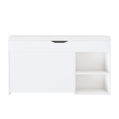 GlasFlength Ottomans and Benches Modern Entryway Storage Bench with Flip Top and Shoe Rack for Hallway Organization, White, 39.37"*11.81"*20.47"