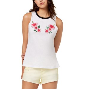 Carbon Copy Womens Floral-Embroidered Tank Top, White, Small - 1 of 1