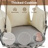 ELJGET Outdoor Metal Porch Swing Single Person Hanging Seat with Nylon Rope, Beige Cushions - 4 of 4