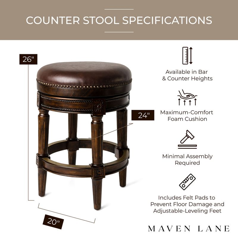 Maven Lane Pullman Upholstered Backless Kitchen Stool with Vegan Leather Cushion Seat, Set of 2, 6 of 9