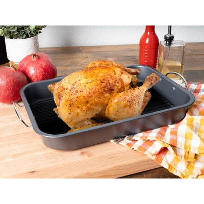 15-Inch Non-Stick Carbon Steel Roasting Pan with Rack and Handles
