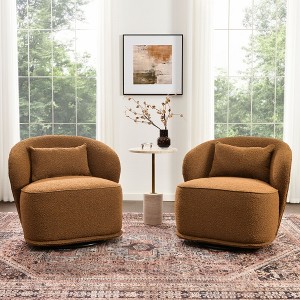KINWELL Modern Boucle Upholstered 360° Swivel Accent Armchair, Set of 2 - 1 of 4