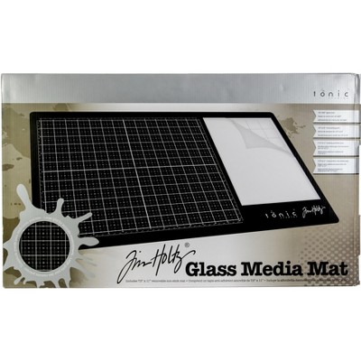 Tim Holtz Glass Cutting Mat - Large Work Surface with 12x14 Measuring Grid and Palette for Paint, Ink, and Mixed Media - Art and Craft Supplies
