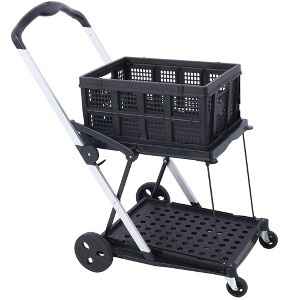 NAYSAYE Two Tier Folding Utility Cart with Basket Collapsible Shopping Cart for Grocery and Home Use with 90 lbs Load Capacity, Black, 39"*23"*42" - 1 of 4