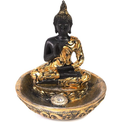 Black and Gold, 10 x 3.5 x 1.75 in Juvale Buddha Tealight Statue for Home or Garden