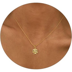 Dainty Birth Flower Necklace with Emerald Birthstone, 14K Gold Plated Cubic Zirconia Pendant, Birthday Gift for Women - 1 of 4