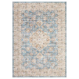Washable Indoor Vintage Floral Print Living Room Bedroom Area Rugs, Low Pile Non Slip Floor Carpet for Dining Room Home - 1 of 4