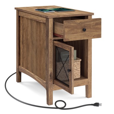 VASAGLE Side Table with Storage, End Table with USB Ports and Outlets, Nightstand with Charging Station, Drawer, Storage Cabinet, Magazine Rack
