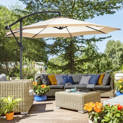 NicBex 10 Ft Cantilever Patio Umbrella,Large Offset Patio Umbrella,Hanging Umbrella Outdoor with Crank,Cross Base for Deck,Beige