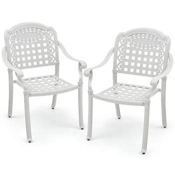 Costway 2pcs Patio Cast Aluminum Armrest Chairs Dining Stackable Outdoor Bronze/White