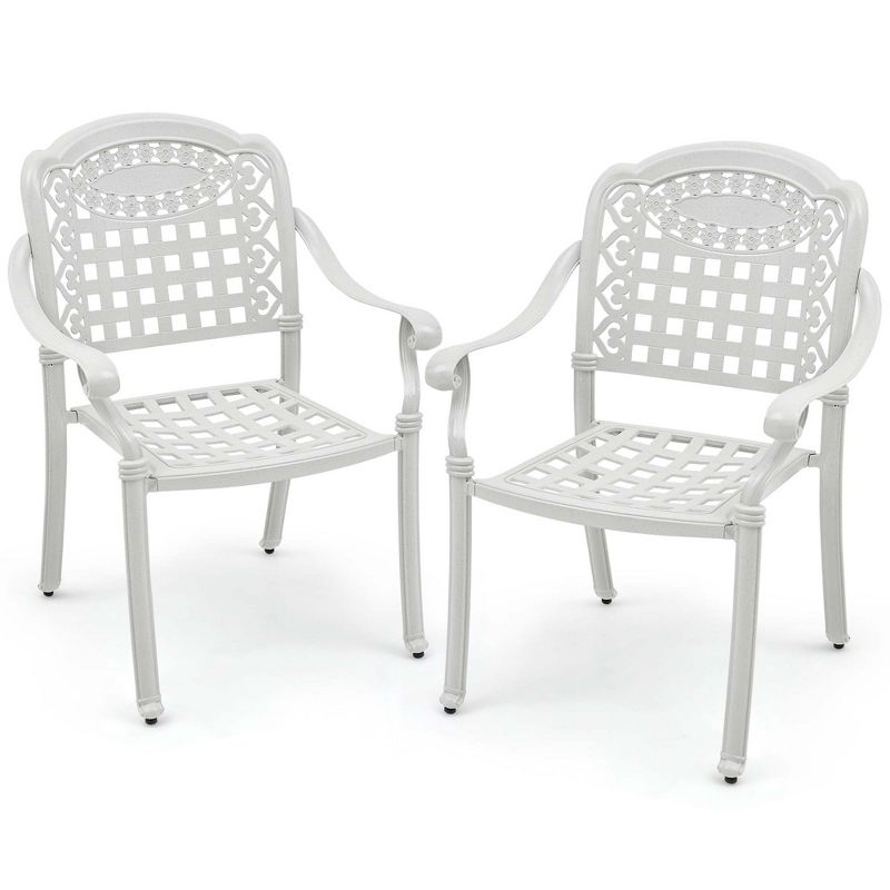 Costway 2pcs Patio Cast Aluminum Armrest Chairs Dining Stackable Outdoor Bronze/White, 1 of 9
