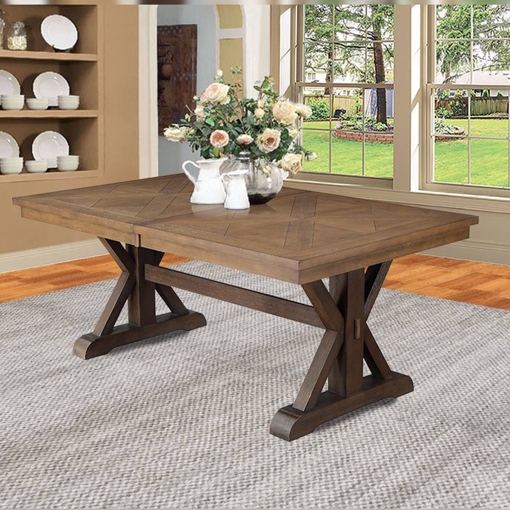 Photos - Dining Table Pascaline 72-96"  Gray Fabric, Rustic Brown and Oak - Acme Fu
