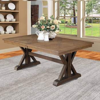 Pascaline 72-96" Dining Tables Gray Fabric, Rustic Brown and Oak - Acme Furniture