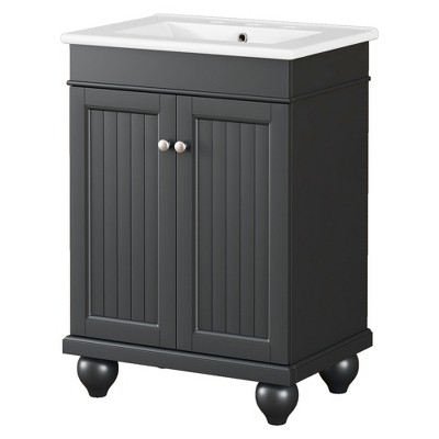 NicBex Bathroom Vanity with Sink, Bathroom Cabinet Storage, 2 Soft Closing Cabinet Doors with Double Shelves for Bathroom