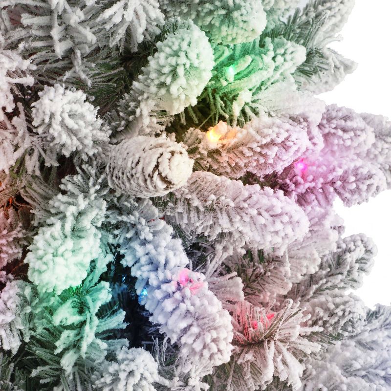 Puleo 4.5&#39; Pre-Lit LED Flocked Bennington Fir Artificial Christmas Tree Multicolor Lights, 4 of 5