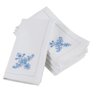 Saro Lifestyle Saro Lifestyle Embroidered Ornament Hemstitch Cotton Table Napkins (set of 6), White, 20" - 1 of 3