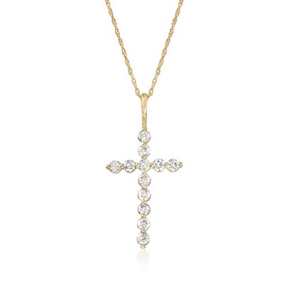 Ross-Simons 0.50 ct. t.w. Diamond Cross Pendant Necklace in 14kt Yellow Gold