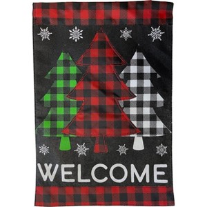 Checkered Trees Burlap Winter Garden Flag Welcome 18" x 12.5" Briarwood Lane - 1 of 4