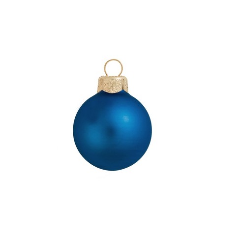 Two VTG Hand Decorated Glass Christmas Ornaments Elegant Blue Velvet/Pearl  Trim