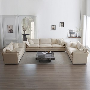 3 Piece Sofa Set Oversized Sofa Comfy Couch 2 Pieces of 2 Seater and 1 Piece of 3 Seater Sofa for Living Room Beige Chenille - 1 of 4
