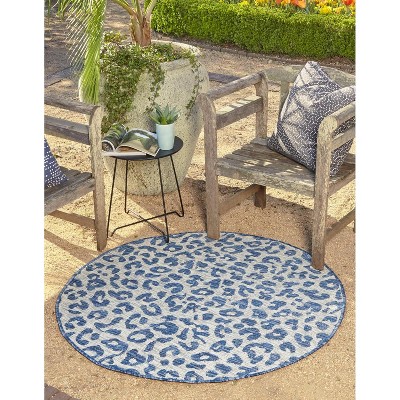 Unique Loom 10' 8 X 10' 8 Round Indoor/outdoor Border Blue Area Rug ...