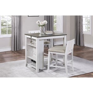 3-Piece Counter Height Dining Set with Storage Shelves, Rectangular Table and 2 Upholstered Chairs - 1 of 4