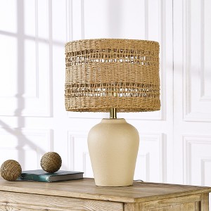 Maxax Boho Style Ceramic Rattan Table Lamp For Living Room/Bedroom/Entryway Console/Decorative Supplements With Rattan Accent - 1 of 4
