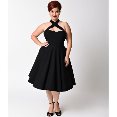 Unique Vintage Women's Plus Criss Cross Halter Rita Flare Dress