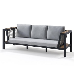 AMERLIFE Outdoor Sofa, 3-Seat Patio Couch with Storage Armrest, Rattan Mesh, Water-Resistant Cushion - 1 of 4