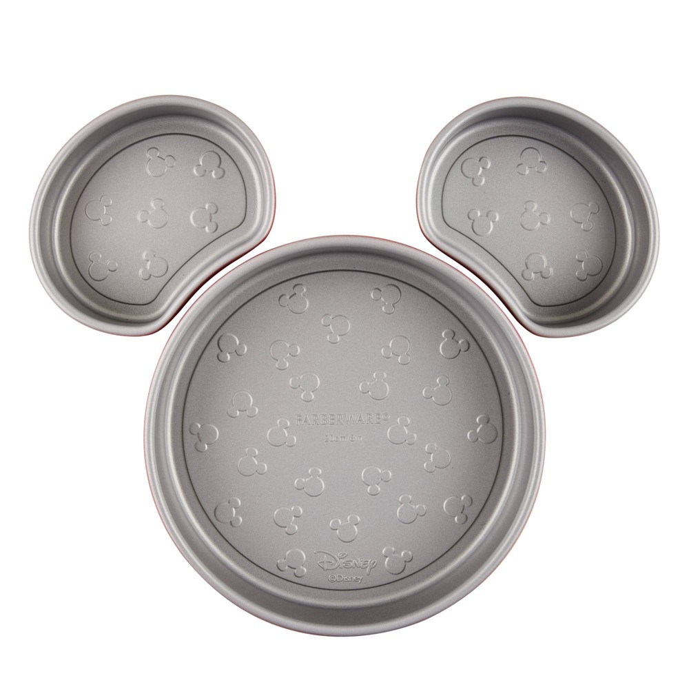 Farberware Disney Bake with Mickey Mouse 3pc Nonstick Mickey Head Cake Pan Set Red