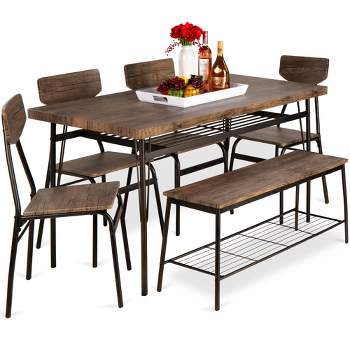 Best Choice Products 6-Piece 55in Modern Home Dining Set w/ Storage Racks, Rectangular Table, Bench, 4 Chairs