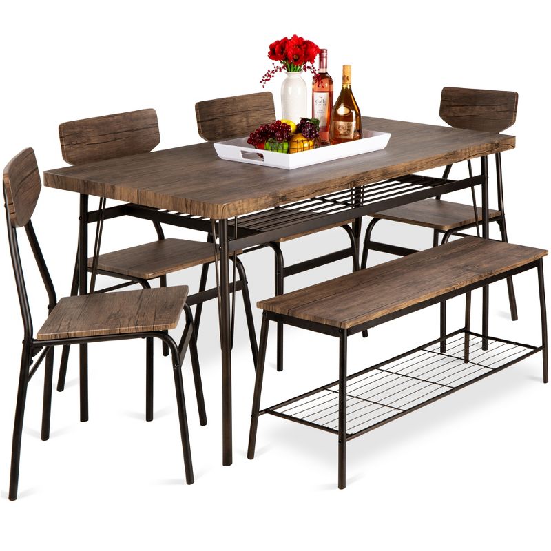 Best Choice Products 6-Piece 55in Modern Home Dining Set w/ Storage Racks, Rectangular Table, Bench, 4 Chairs, 1 of 8