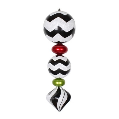 Vickerman 24" Black, White, Red and Lime Chevron Candy Finish Finial Ornament.