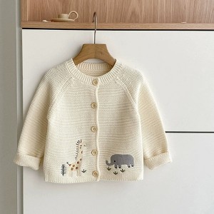 MyKids-Usa Autumn Arrival Baby Unisex Comfortable Animals Cartoon Embroidery Pattern Knitted Long Sleeves Cardigan - 1 of 4