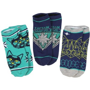 Captain Marvel Adult Goose The Cat 3 Pack Mix and Match No Show Ankle Socks - 1 of 3