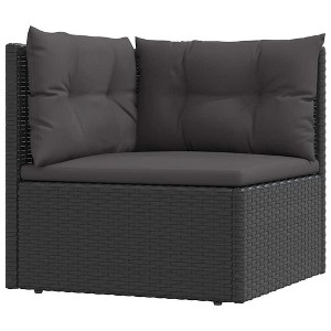 vidaXL Black Patio Corner Sofa with Cushions - Weather Resistant Poly Rattan Furniture with Steel Frame, Adjustable Seat, and Thick Cushions - 1 of 4