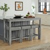4 PCS Space-Saving Design Dining Set, Gray Wood Bar Table with Power Outlet and MDF Top, 3 Upholstered Stools with Linen Cushion-Coolbibila - 3 of 4
