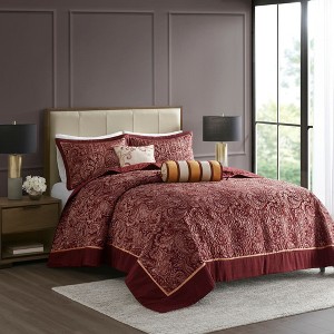 Sapphtopaz 5 Pcs Classic Jacquard Comforter Set Cozy Bedding Set, Bedspread Set with Throw Pillows, 1 Bedspread, Pillows, Machine Washable - 1 of 4