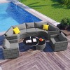 9-Pieces Modern Backyard Wicker Half Moon Sectional Sofa Set,Round Outdoor Patio Sofa with Cushions,Modular Patio Conversation Set-Coolbibila - 2 of 4