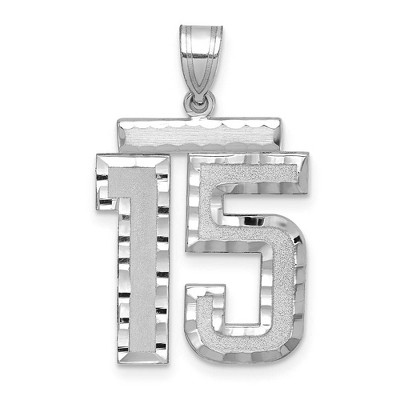 Black Bow Jewelry 14k White Gold, Varsity Collection, Large D/C Pendant, Number 15