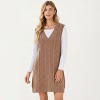 Anna-Kaci Women's Cable Knit Fashion Sweater Dress with Deep V-Neck and Sleeveless Design - 2 of 4