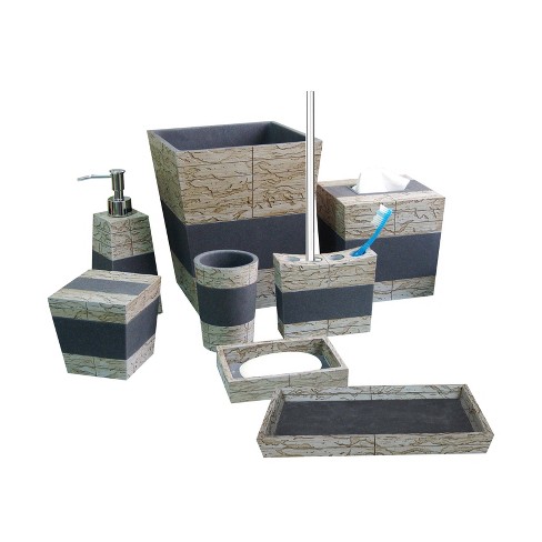 8pc Rustic Cement Bath Accessory Set For Vanity Counter Tops Gray Brown Nu Steel Target - Gray Bathroom Vanity Accessories
