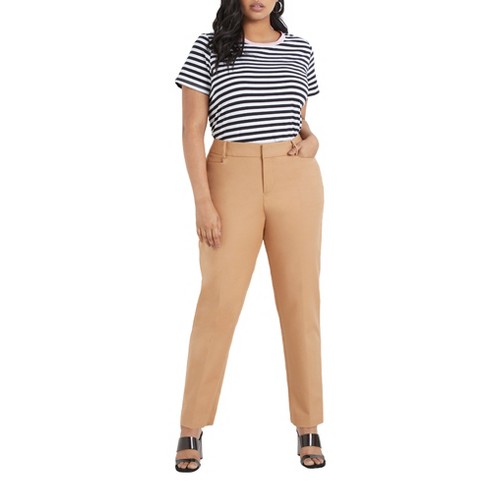 ELOQUII Women's Plus Size Tall Kady Fit Double-Weave Pant - 18, Beige