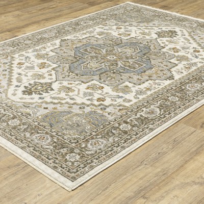 Ivory and Gold Traditional Synthetic 4' x 6' Area Rug