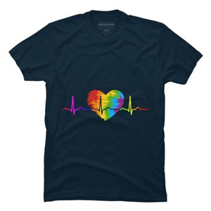 Adult Design By Humans Rainbow Heartbeat Pride By corndesign T-Shirt - 1 of 2