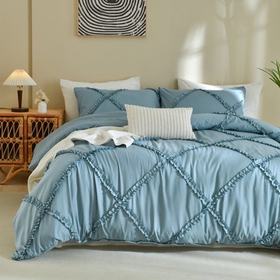 Cozy Comfort Queen Comforter Set -Boho Tufted Shabby Chic Bedding Comforter Set, 3 Pieces Vintage Farmhouse Bed Set for All Seasons