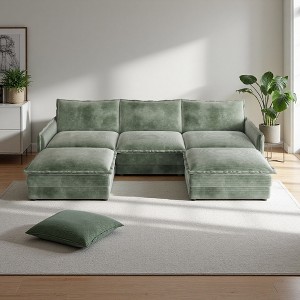 109" Corduroy Cloud Modular U-Shaped Sectional Sofa with 2 Ottomans - 1 of 4