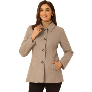 INSPIRE CHIC Women's Work Office Winter Overcoat Single Breasted Point Collar Pea Coat - 1 of 4