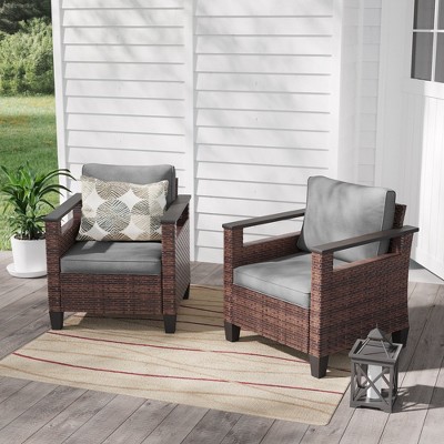 Sonkuki 2 Piece Wicker Patio Chairs Set, All-Weather PE Rattan Wicker Chair Small Patio Conversation Couch with Cushion